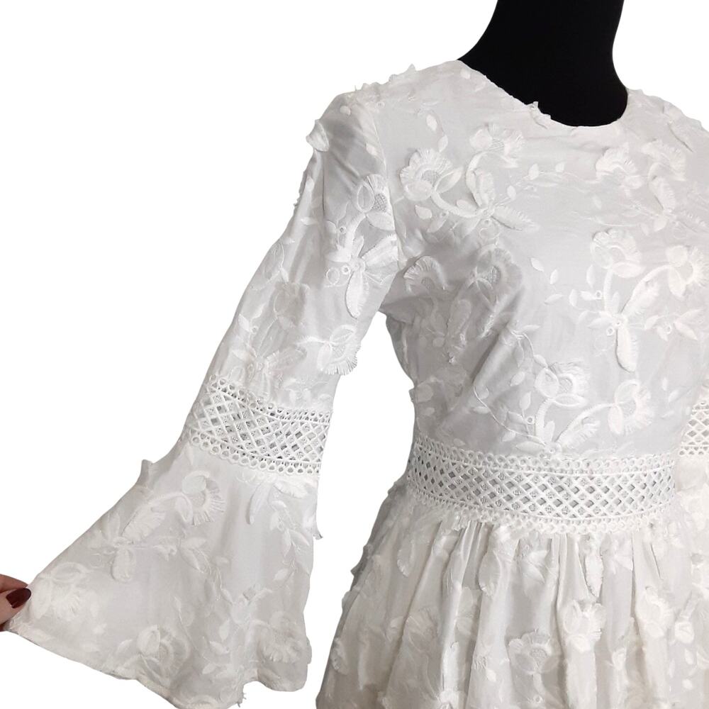 Eliza J White Bell Sleeve Mini Dress Womens 2 Boho Princess Bridal Shower Gypsy - Picture 3 of 15